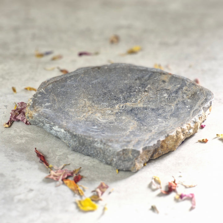 Hand cut grey marble soap dish, unusual gift