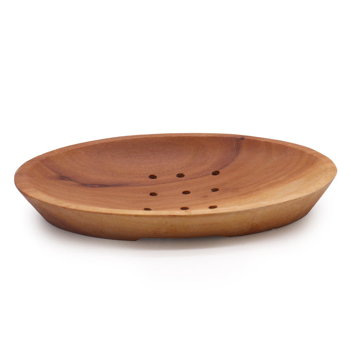 Oval wooden soap dish with drainage holes 