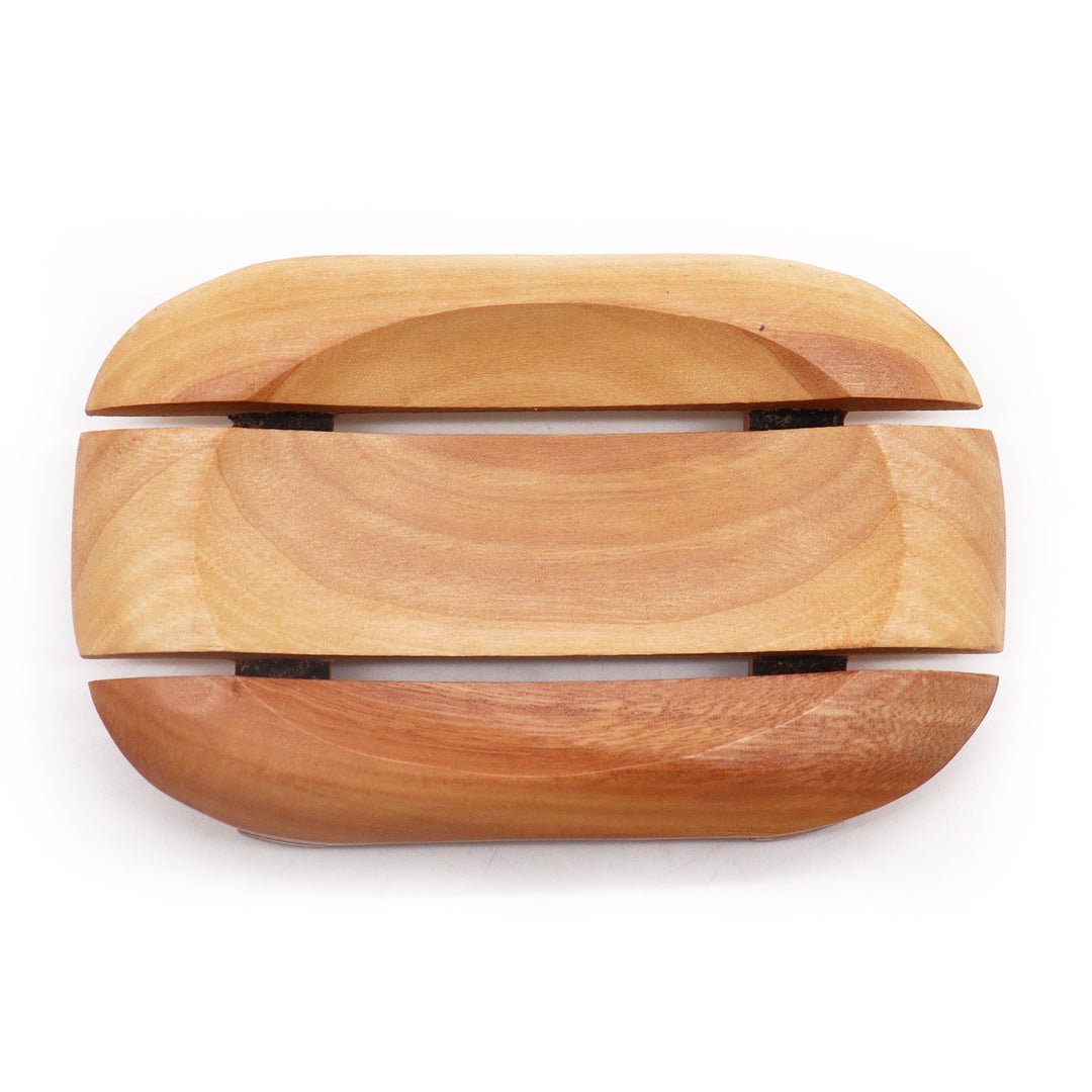 Rectangular wooden soap dish with drainage slats