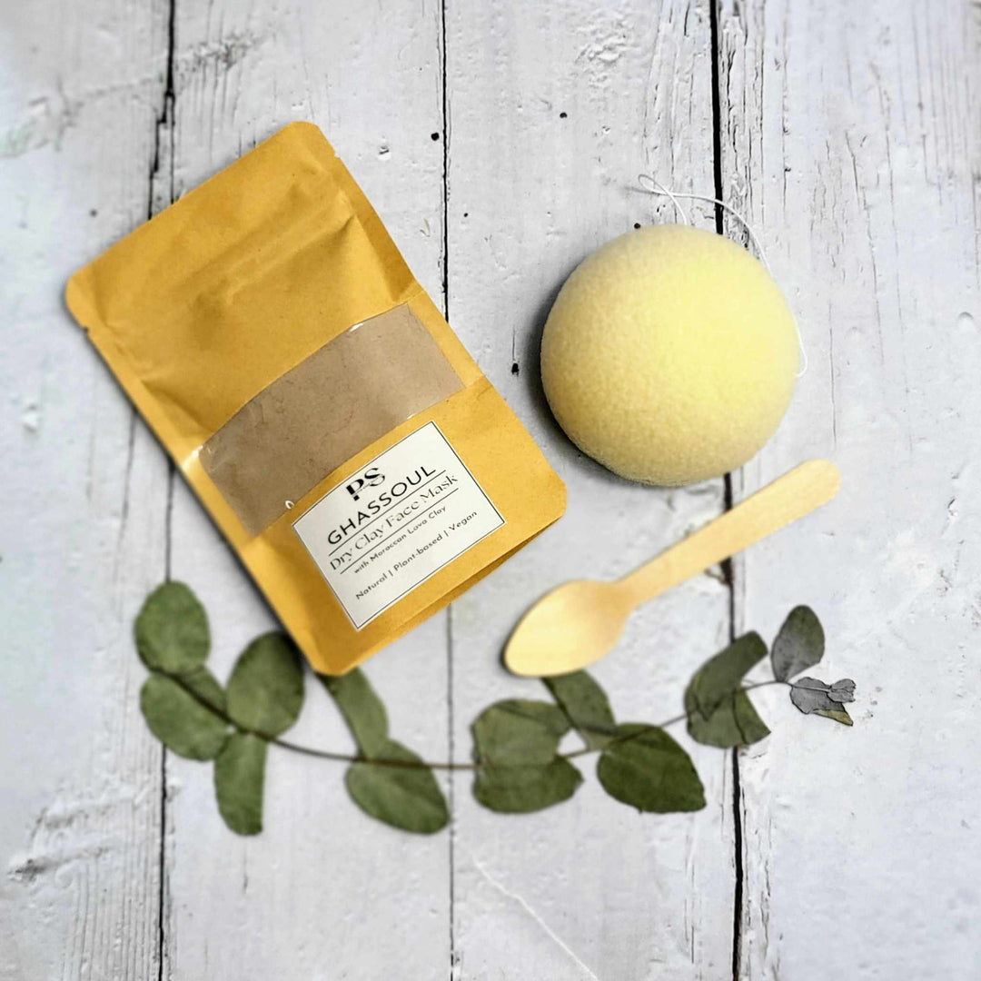 Luxury Dry Clay Face Mask Set with Natural Konjac Sponge