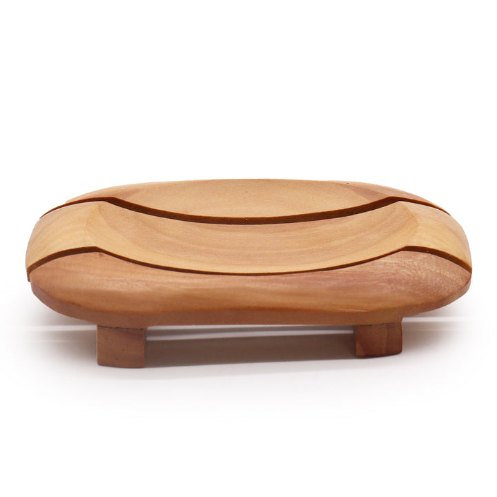 Rectangular wooden soap dish with drainage slats