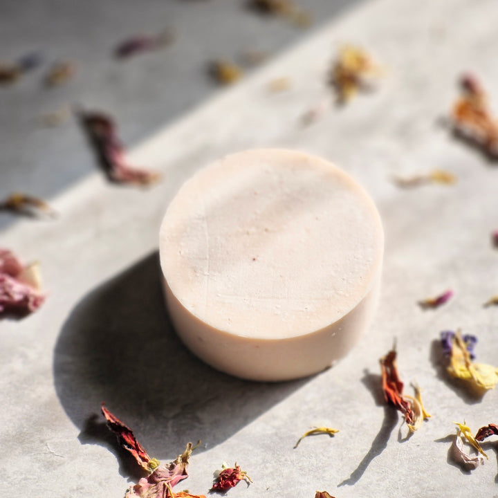 Himalayan Pink Salt Soap bar by purple sage soap company, presented in a tin with loofah soap rest. made in Scotland